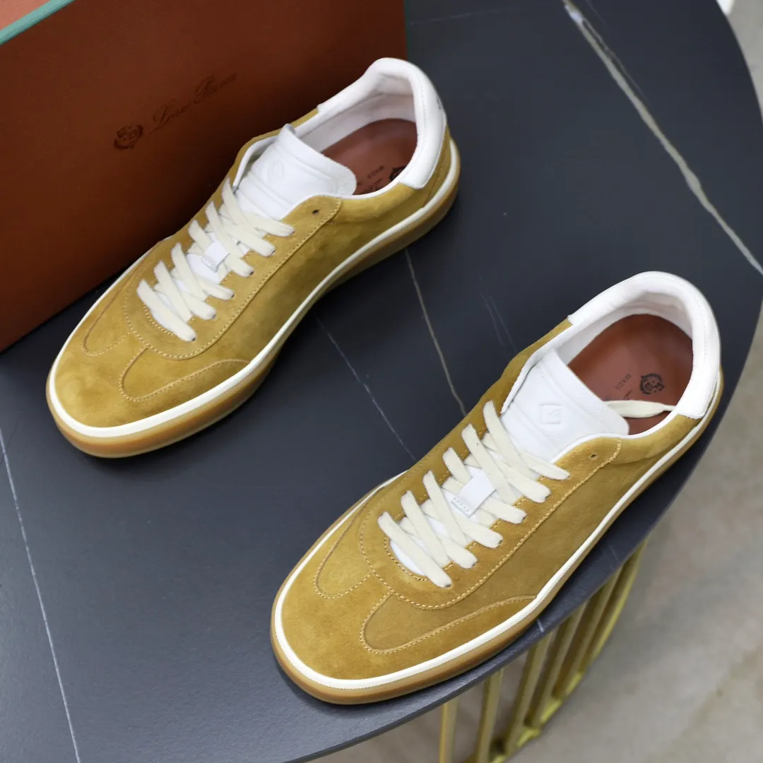 Men's Men's Shoes💰540💰••New Products•• LoroPian*_Noyo-Pianya New men's casual moral training sneakers, LP lace-up casual shoes!  Made of original imported soft cowhide and suede fabric, it highlights the sporty style. The heel is decorated with logo embossing and the original molding. The raw rubber translucent sole combined with the color welt adds a sense of modernity to the shoe. The shoe is overall refreshing and easy to match with style. It has a full cowhide lining for the feet. The original box packaging at the counter comes with wooden balls and a dust bag! Size: 38-44 (.45 customized)